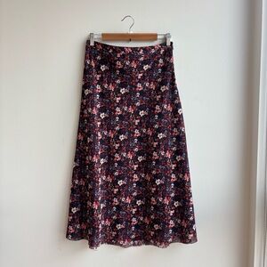 ME+ EM MULTICOLOR FLORAL A LINE MIDI SKIRT, SIZE 10
